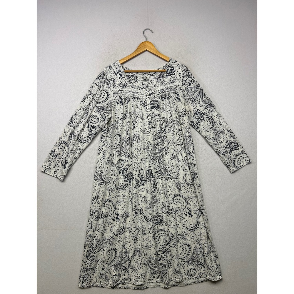 Boho Cottagecore Croft & Barrow Women XL White Navy Paisley Long  Nightgown